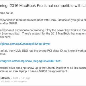 Macbook pro 2016 несумісний з linux